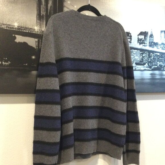 Magaschoni Men's 100% Cashmere Gray Blue Striped Crewneck Sweater Size M - Picture 4 of 9